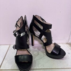 Black Michael Kors Lucinda Strappy High Heels With Zipper Open Toe